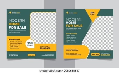 Real Estate Property Sale Social Media Post Set, Modern Real Estate House Sale Banner, Square Flyer, Unique Design Template