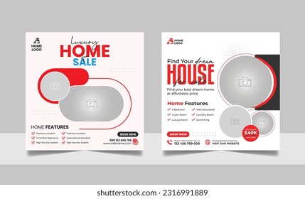 Real Estate Property Sale Social Media Post Set, Modern Real Estate House Sale Banner, Square Flyer, Unique Design Template