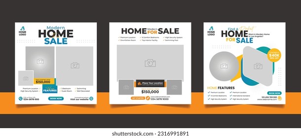 Real Estate Property Sale Social Media Post Set, Modern Real Estate House Sale Banner, Square Flyer, Unique Design Template