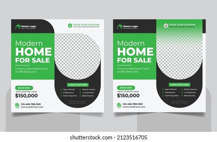 Real Estate Property Social Media Post Template, Modern Home Sale Social Media Promotion, Square flyer Web Banner design Template.