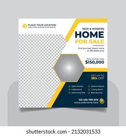 Real Estate Property Social Media Post Template, Modern Home Sale Social Media Promotion, Square flyer Web Banner design Template.