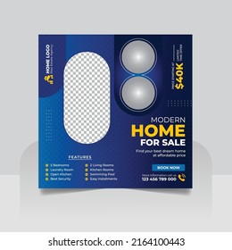 Real Estate Property Social Media Post Template, Modern Home Sale Social Media Promotion, Square flyer Web Banner Template.