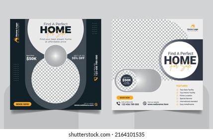 Real Estate Property Social Media Post Template, Modern Home Sale Social Media Promotion Banner, Square flyer Template.