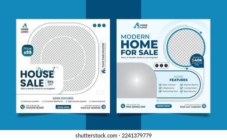 Real Estate Property Social Media Post Template, Modern Home Sale Social Media Promotion Banner, Square flyer Template.