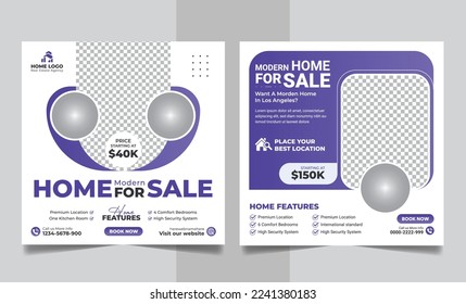 Real Estate Property Social Media Post Template, Modern Home Sale Social Media Promotion Banner, Square flyer Template.