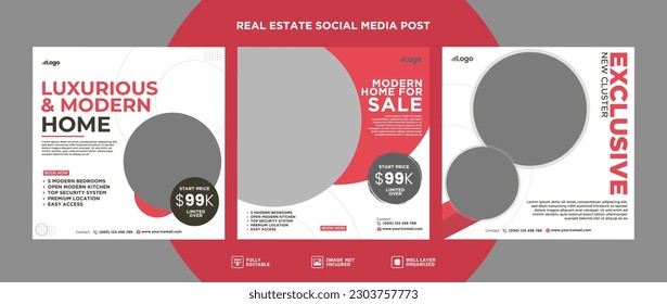 Real Estate Property Social Media Post Square Flyer Template, Modern Home Sale Social Media Promotion, Square flyer Web Banner design Template.