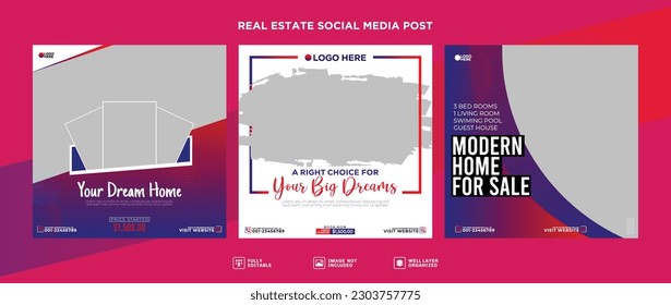 Propiedad Inmobiliaria Social Media Post Square Flyer Template, Modern Home Sale Social Media Promotion, Square Flyer Web Banner Design Template.