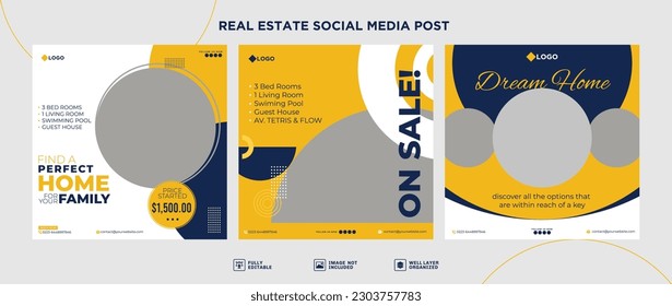 Real Estate Property Social Media Post Square Flyer Template, Modern Home Sale Social Media Promotion, Square flyer Web Banner design Template.