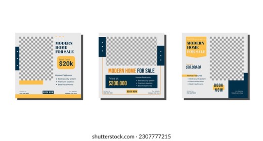Real Estate Property Social Media Post Template, Modern Home Sale Social Media Promotion, Square flyer Web Banner design Template.