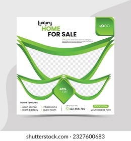 Real Estate Property Social Media Post Template, Modern Home Sale Social Media Promotion, Square Flyer Web Banner Design Template.