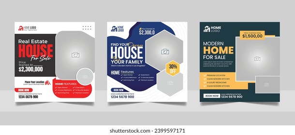Real Estate Property Social Media Post Template, Modern Home Sale Social Media Promotion, Square flyer Web Banner design Template.