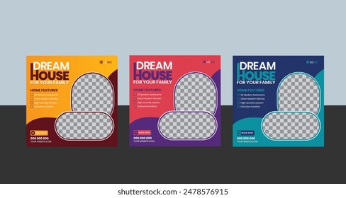 Real Estate Property Social Media Post Template, Modern Home Sale Social Media Promotion, Square flyer Web Banner design Template.