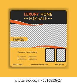 Real estate or property social media template vector design. Square banner template with photo or image area
