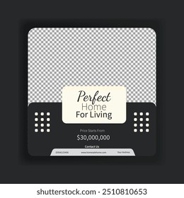 Real estate or property social media template vector design. Square banner template with photo or image area