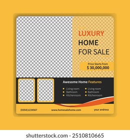 Real estate or property social media template vector design. Square banner template with photo or image area