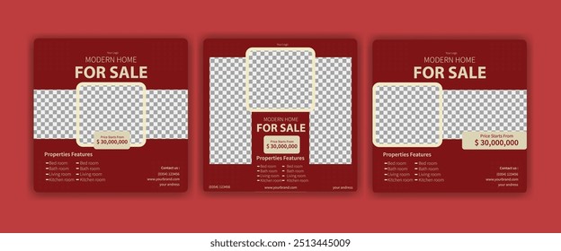 real estate or property social media template vector design in red color