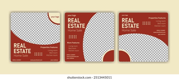 real estate or property social media template vector design in red color