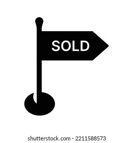 Real Estate Property Sold Sign Icon | Black Vector Illustration |