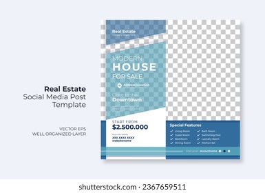 Real estate or property trendy editable template. house for sale social media post template