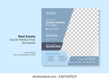 Real estate or property trendy editable template. house for sale social media post template