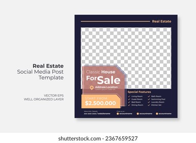 Real estate or property trendy editable template. house for sale social media post template