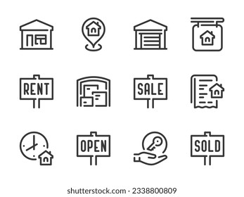 Real Estate and Property vector line icons. Building, House, Apartment and Home ownership outline icon set.