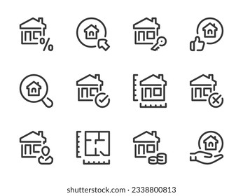 Real Estate and Property vector line icons. Building, House, Apartment and Home ownership outline icon set.