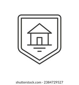 Real estate protection security insurance shield thin line art icon vector illustration