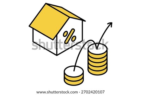 Real Estate Purchase, Simple Line Drawing Isometric Illustration of Variable Mortgage Rates and Interest Rate Increases, Vector Illustration