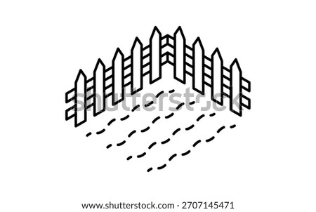 Real Estate Purchase: Simple Line Drawing Isometric Illustration of Fenced-Off Farmland (Field), black and white, Vector Illustration