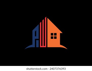 Real Estate PW Logo Design On Creative Vector monogram Logo template.Building Shape PW Logo