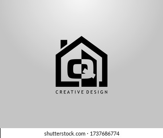Real Estate Q Letter Logo. Negative Space of Initial Q and Minimalist House Shape