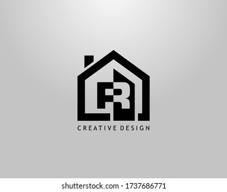 Real Estate R Letter Logo. Negative Space of Initial R and Minimalist House Shape