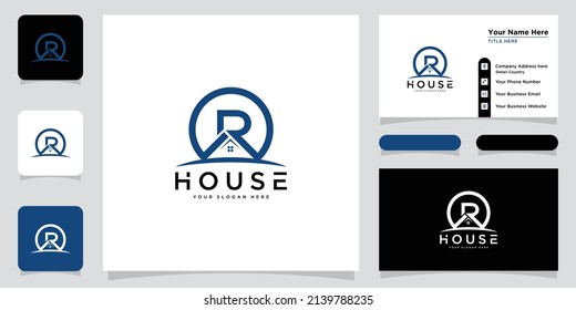 Real Estate R Letter Logo Template Design with business card design