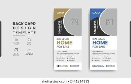 Real estate rack business rack card template design, Creative modern corporate real estate agency rack card or dl flyer template design