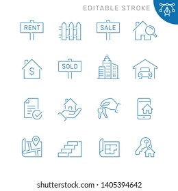 Real Estate Related Icons. Editable Stroke. Thin Vector Icon Set, Black And White Kit