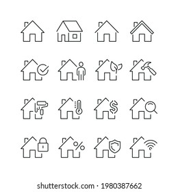 Real estate related icons: thin vector icon set, black and white kit