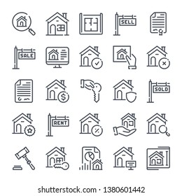 Real Estate related line icon set. Home and apartment linear icons. Commercial property outline vector sign collection.