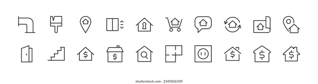 Icon-Set für die Immobilienprämie. Vektorelemente mit bearbeitbarem Hub. Einzeln auf weißem Hintergrund