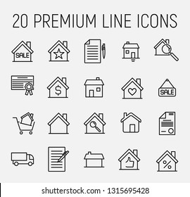 Real estate related vector icon set. Well-crafted sign in thin line style with editable stroke. Vector symbols isolated on a white background. Simple pictograms