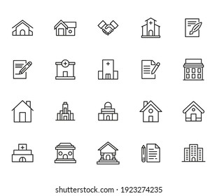 Real estate related vector icon set. Well-crafted sign in thin line style with editable stroke. Vector symbols isolated on a white background. Simple pictograms.