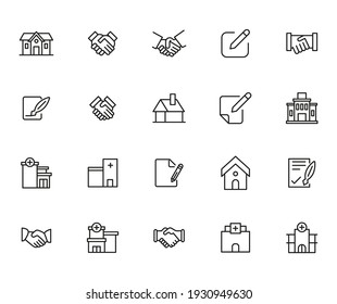 Real estate related vector icon set. Well-crafted sign in thin line style with editable stroke. Vector symbols isolated on a white background. Simple pictograms.