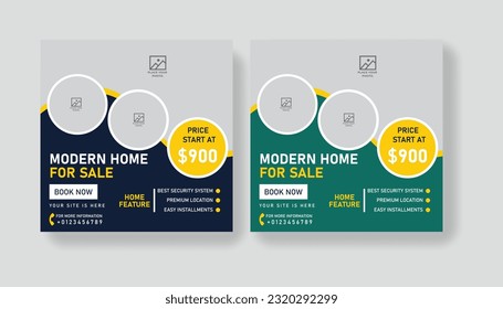 Real estate for rent sale campaign social media post template. Modern dream house web banner design