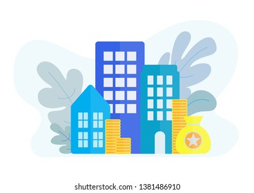 Real estate for rent and sale flat design, vector illustration. Money with house and condo property  investment concept on white background. 