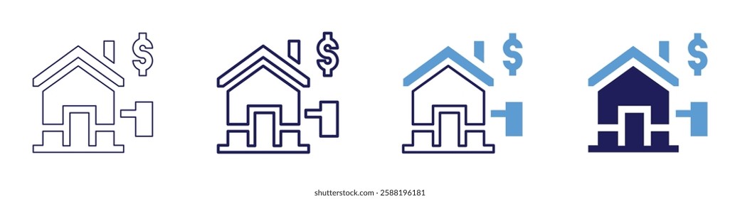 Real estate rental income icon in 4 different styles. Thin Line, Line, Bold Line, Duotone. Duotone style. Editable stroke.