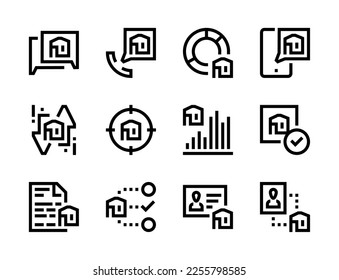 Real Estate, Rental Property and Realtor services line vector icons. House for rent and sale editable stroke outline icon set.
