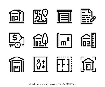 Real Estate, Rental Property and Realtor services line vector icons. House for rent and sale editable stroke outline icon set.