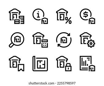 Real Estate, Rental Property and Realtor services line vector icons. House for rent and sale editable stroke outline icon set.