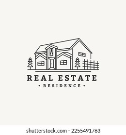 real estate residence vintage logo design with line art style