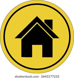 Real estate. Residential area. House. Yellow circle sticker. Warning icon. Sign yellow. Circle label.